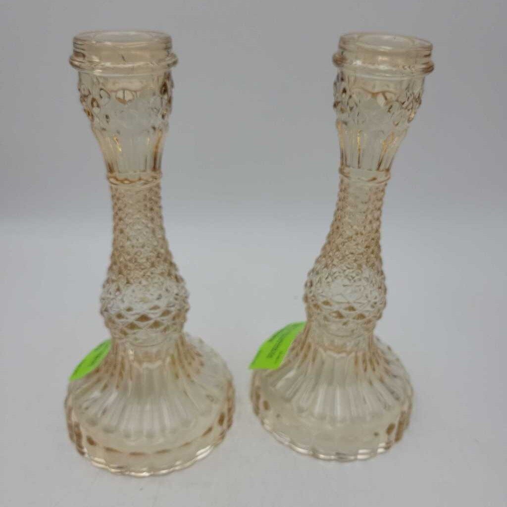 Pair Gold Coloured Cut Glass Candlesticks (CM0141)