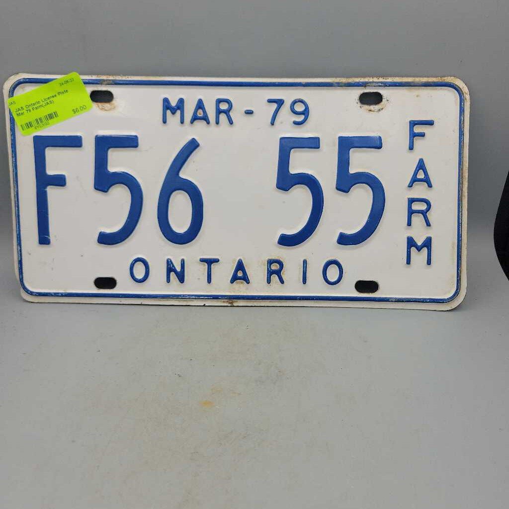 Ontario License Plate Mar 79 Farm(JAS)