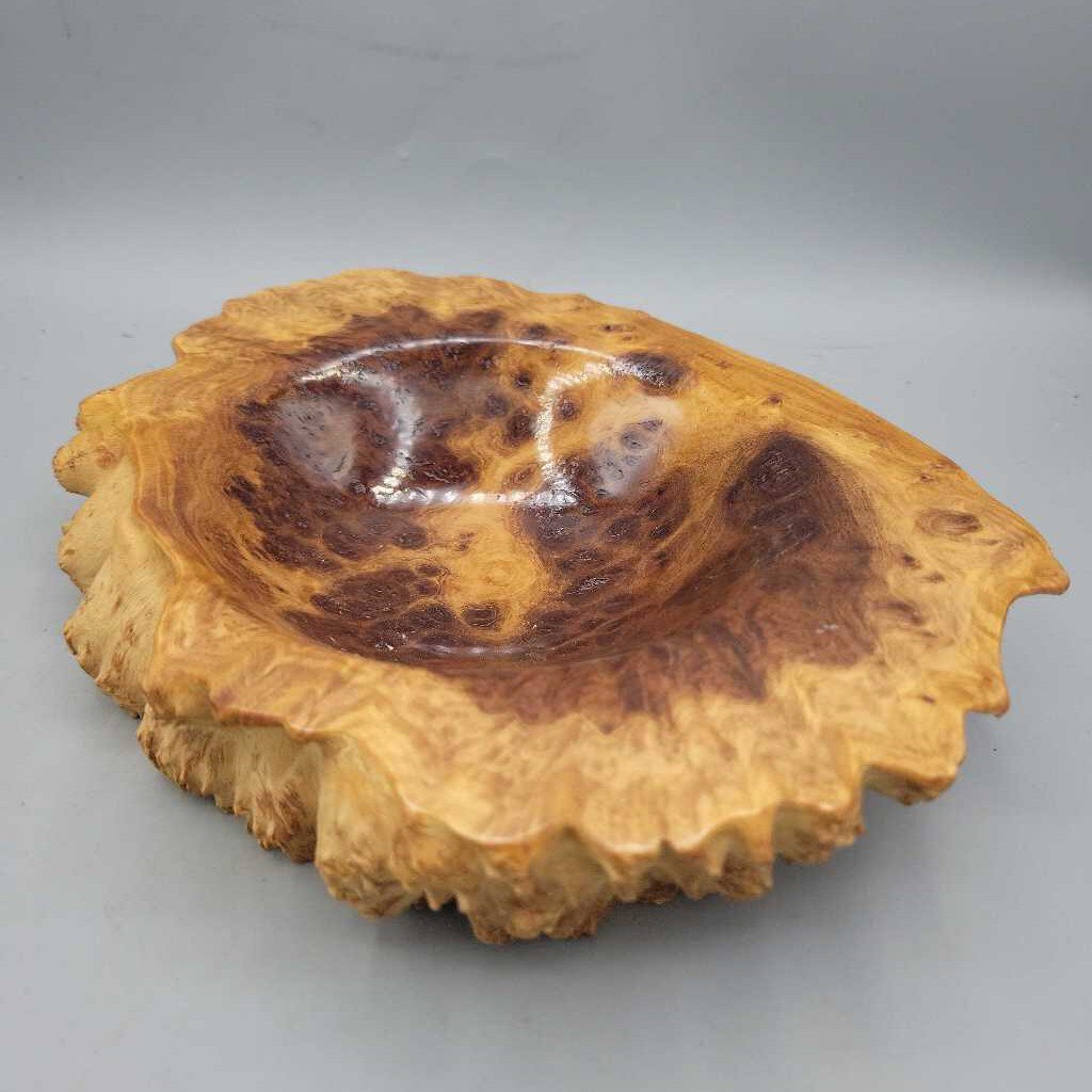 Hand Carved Wooden Burl Bowl Signed (JL)