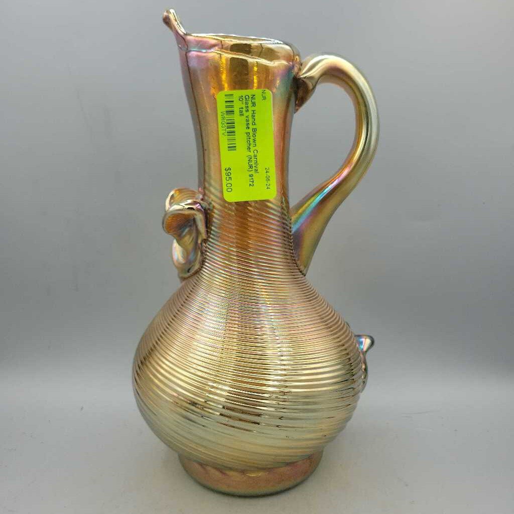 Hand Blown Carnival Glass vase pitcher (NUR) 9172