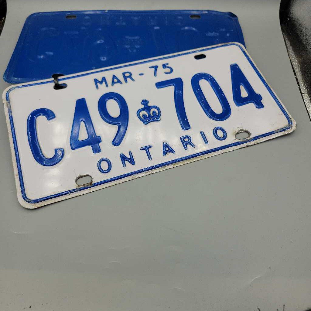 Pair of Mar 75 Ontario License Plates C49 704 (JAS)