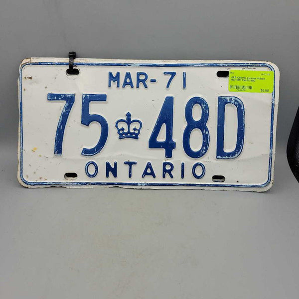 Ontario License Plates Mar 1971 Pair75 48D