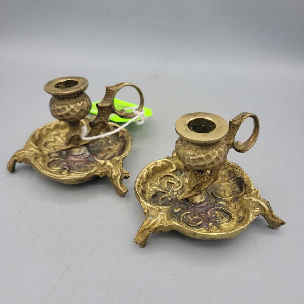 Pair of brass, Scottish thistle, candle sticks (SBG)