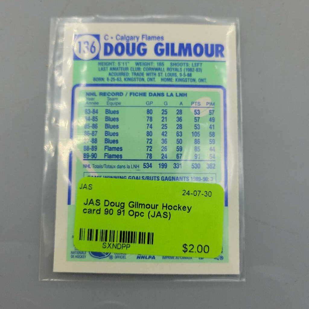 Doug Gilmour Hockey card 90 91 Opc (JAS)