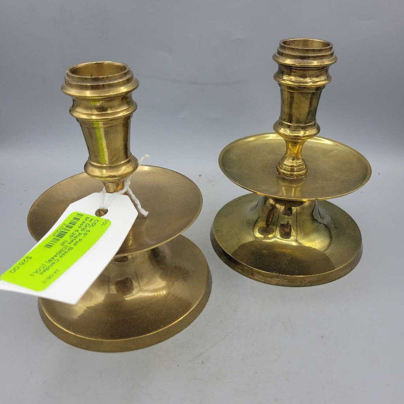 5.5" Pair Brass Candles w Drip Plates (CM0448) (COL)