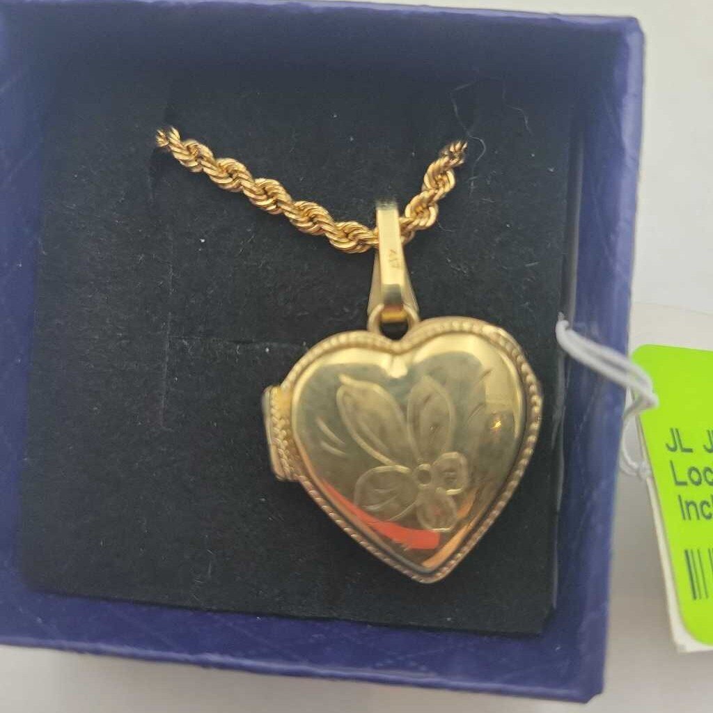 JL 10K Yellow Gold Photo Locket & Chain