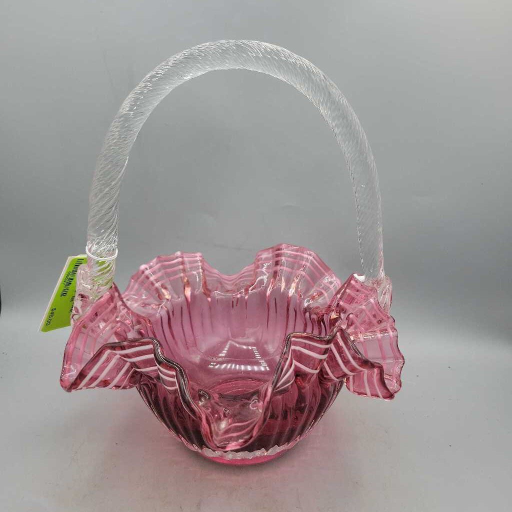 Cranberry Glass Basket (JL)