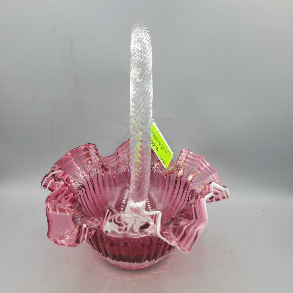 Cranberry Glass Basket (JL)