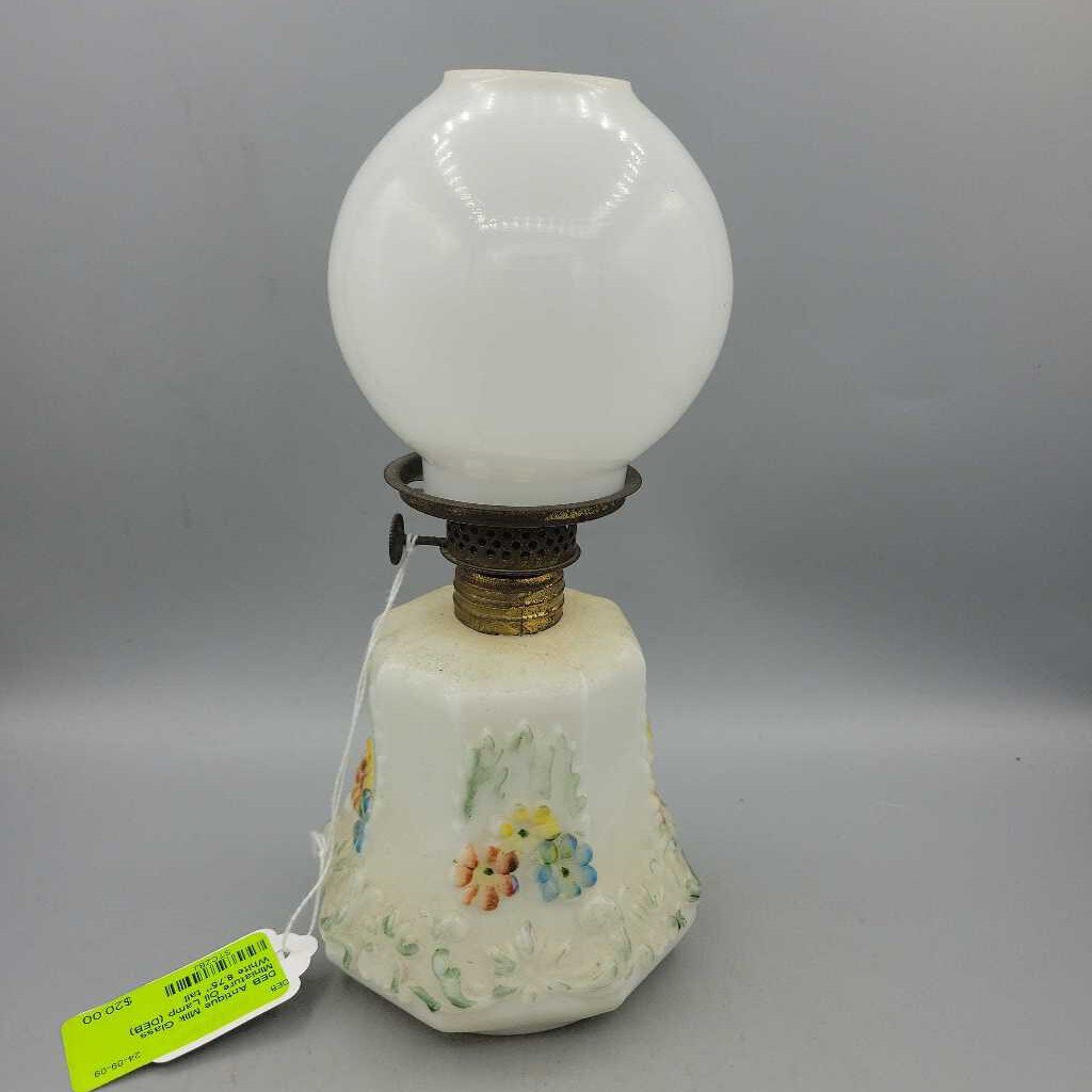 Antique Milk Glass Miniature Oil Lamp (DEB)