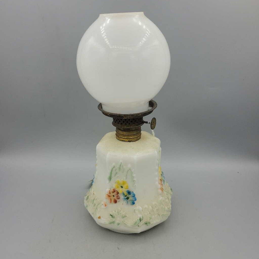 Antique Milk Glass Miniature Oil Lamp (DEB)