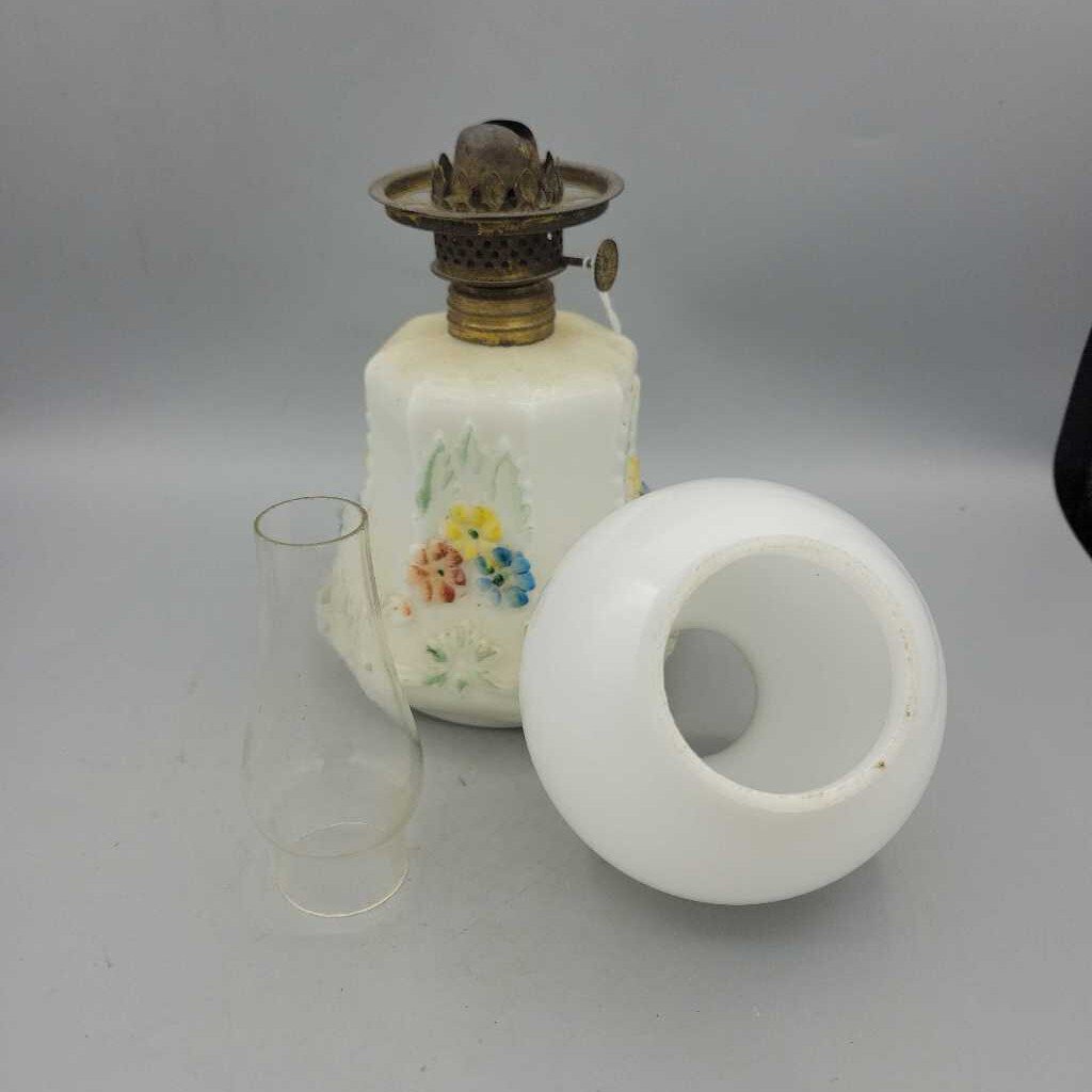 Antique Milk Glass Miniature Oil Lamp (DEB)