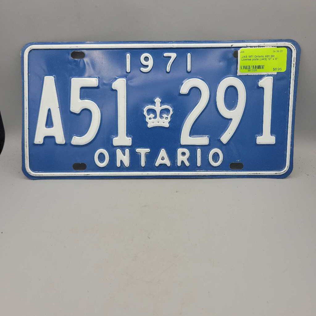 1971 Ontario A51 291 License plate (JAS)