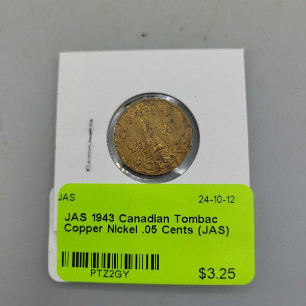 1943 Canadian Tombac Copper Nickel .05 Cents (JAS)