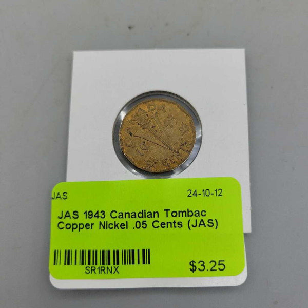 1943 Canadian Tombac Copper Nickel .05 Cents (JAS)