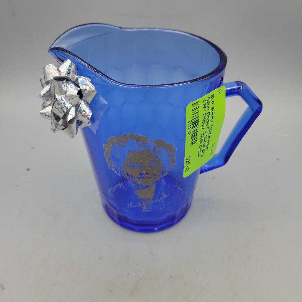 Shirley Temple Hazel Atlas Glass Co. Cobalt Blue 4.25" Pitcher 1930s