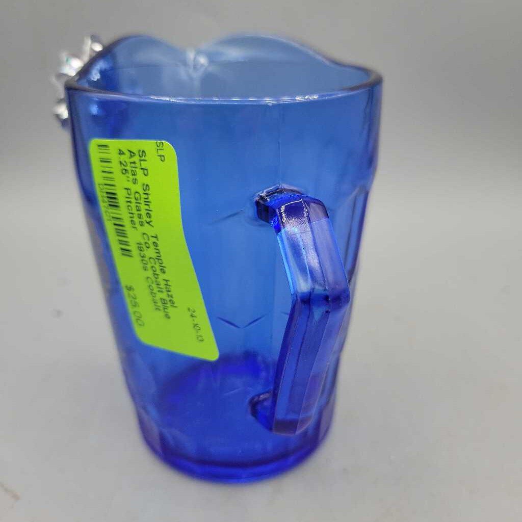 Shirley Temple Hazel Atlas Glass Co. Cobalt Blue 4.25" Pitcher 1930s