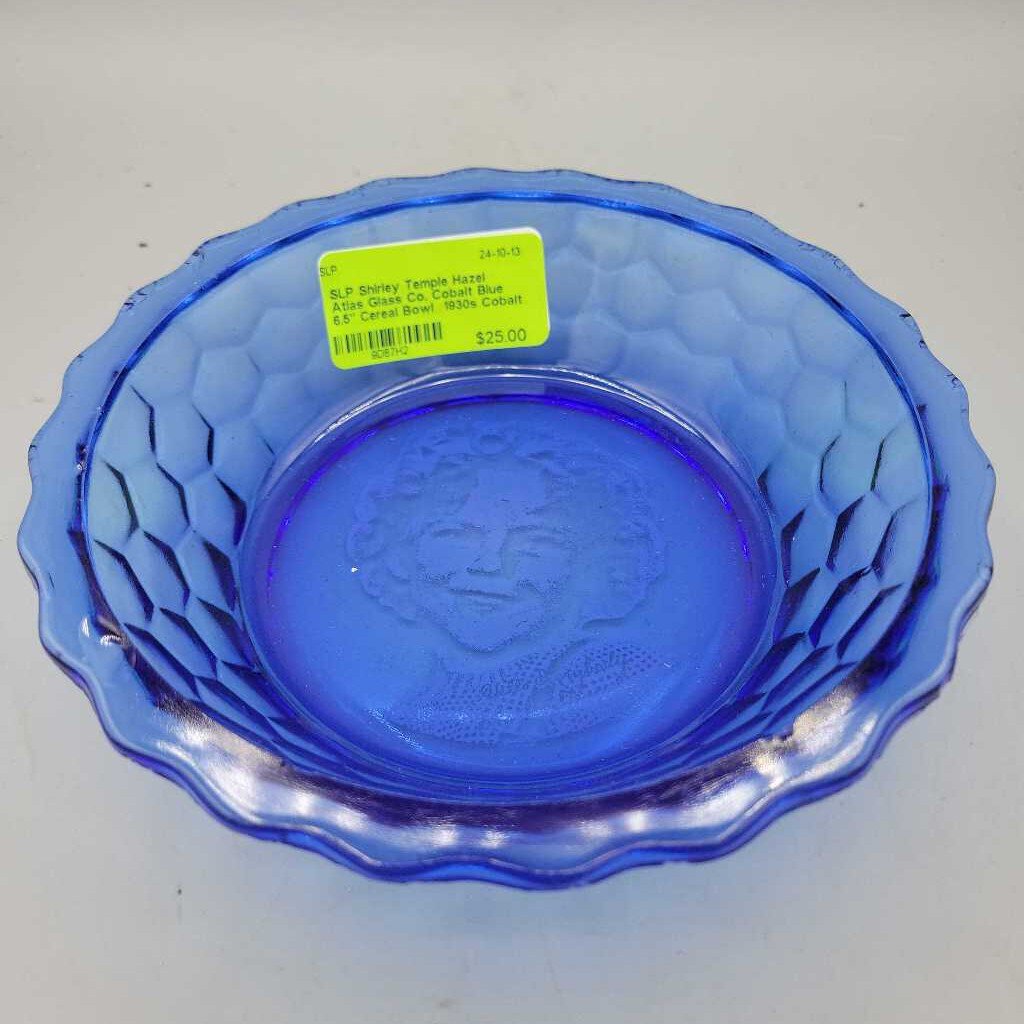 Shirley Temple Hazel Atlas Glass Co. Cobalt Blue 6.5" Cereal Bowl 1930s