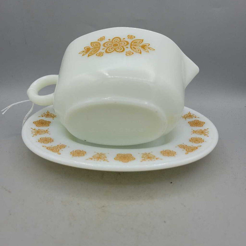 Pyrex Butterfly Gold Gravy Boat and plate (RHA)