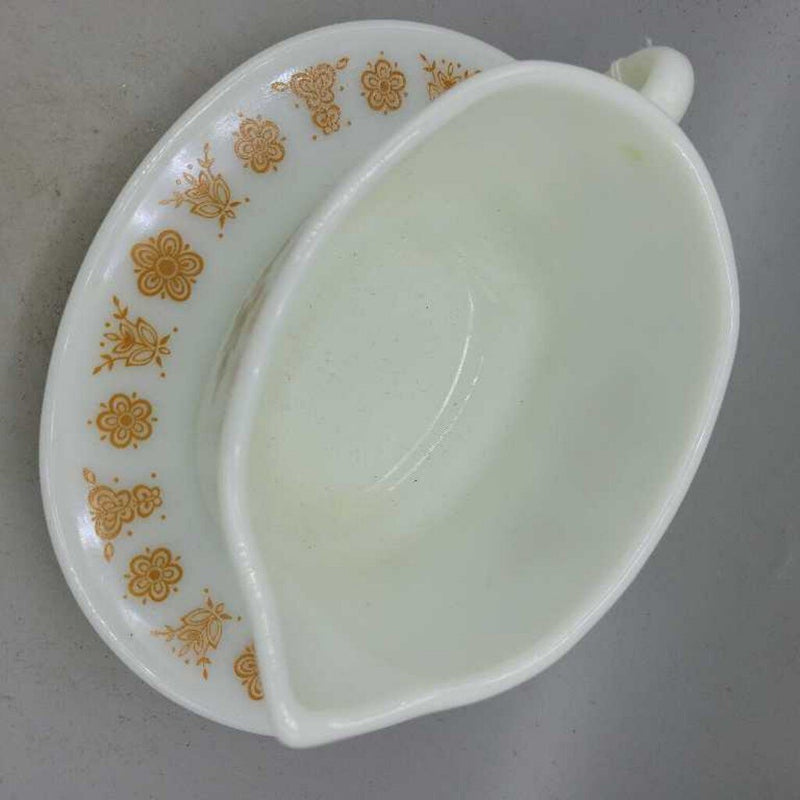 Pyrex Butterfly Gold Gravy Boat and plate (RHA)