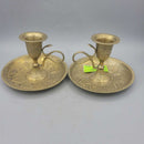 Pair Etched Brass Candleholders w Handles (CM0604)