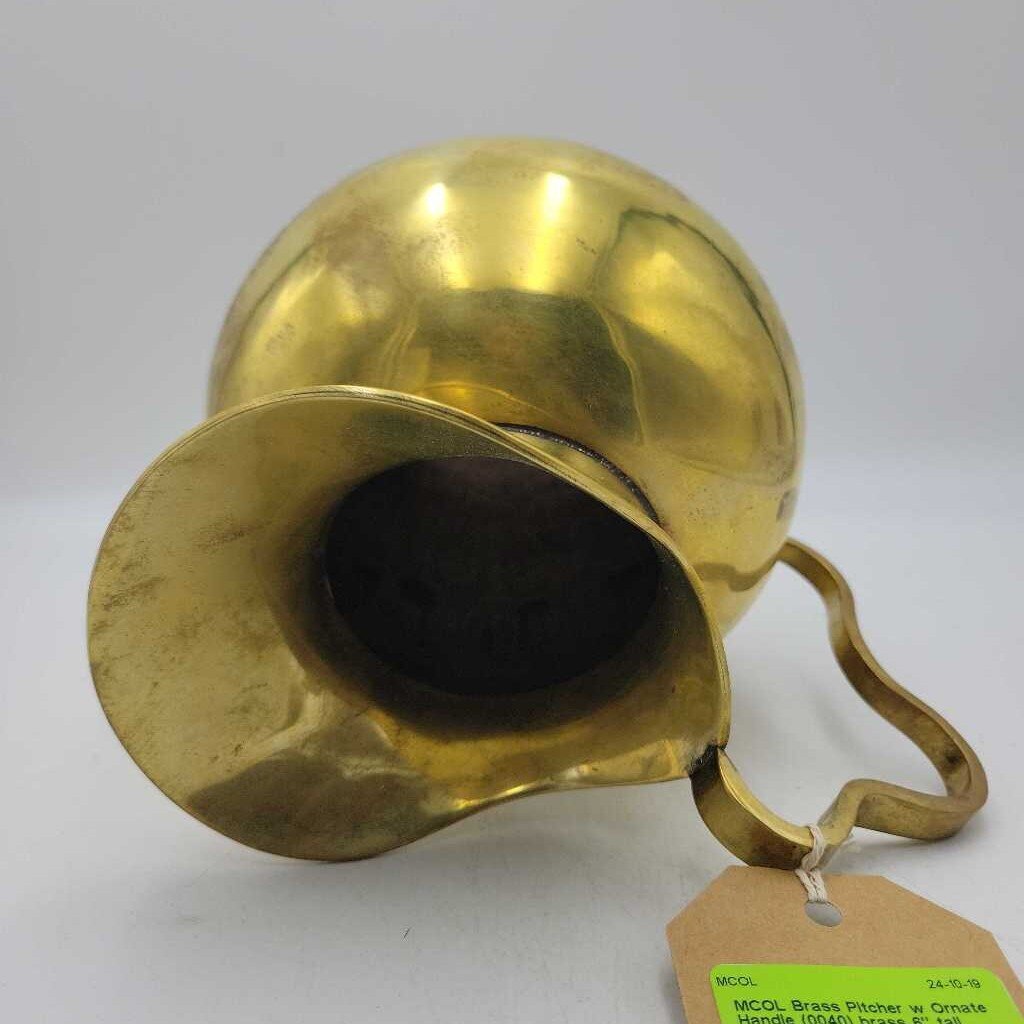 Brass Pitcher w Ornate Handle (0040)