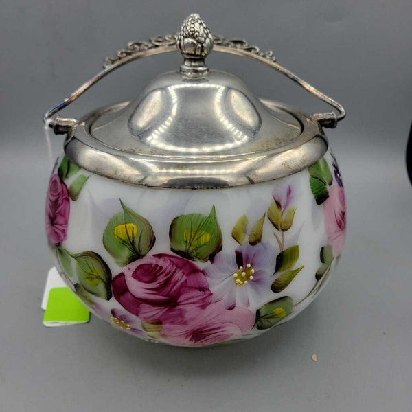 Milk glass Hand Painted Biscuit Jar (DEB)