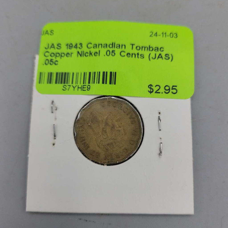 1943 Canadian Tombac Copper Nickel .05 Cents (JAS)