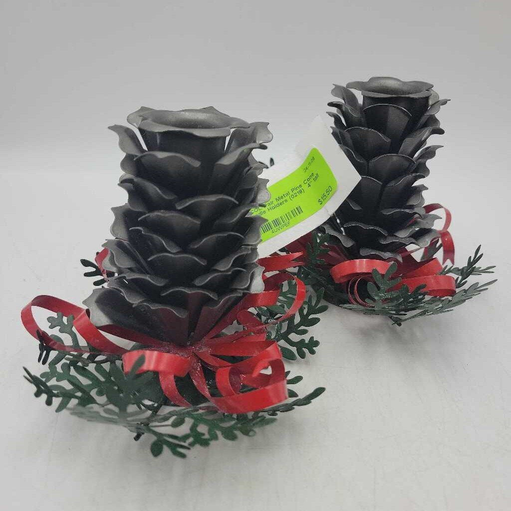 Pair Metal Pine Cone Candle Holders (0218)