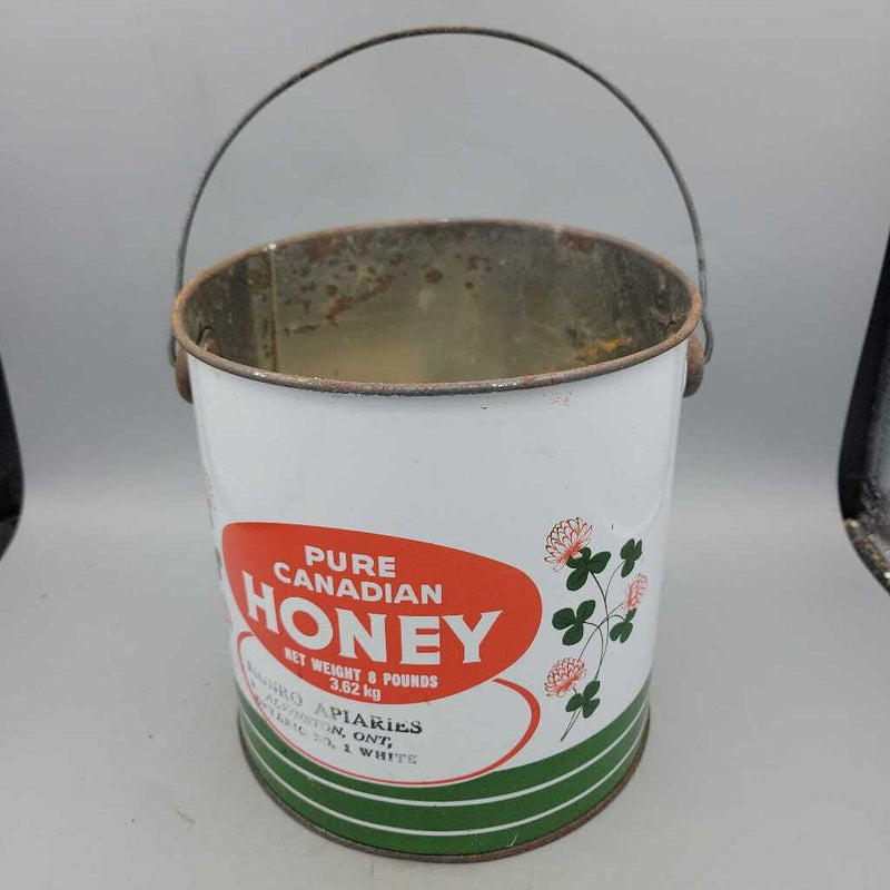 Pure Canadian Honey Tin Pail w lid Alvinston Ontario (JAS)