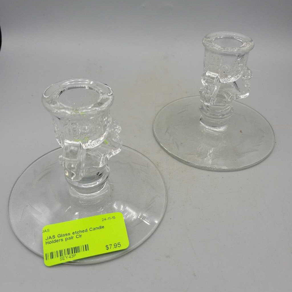 Glass etched Candle Holders pair