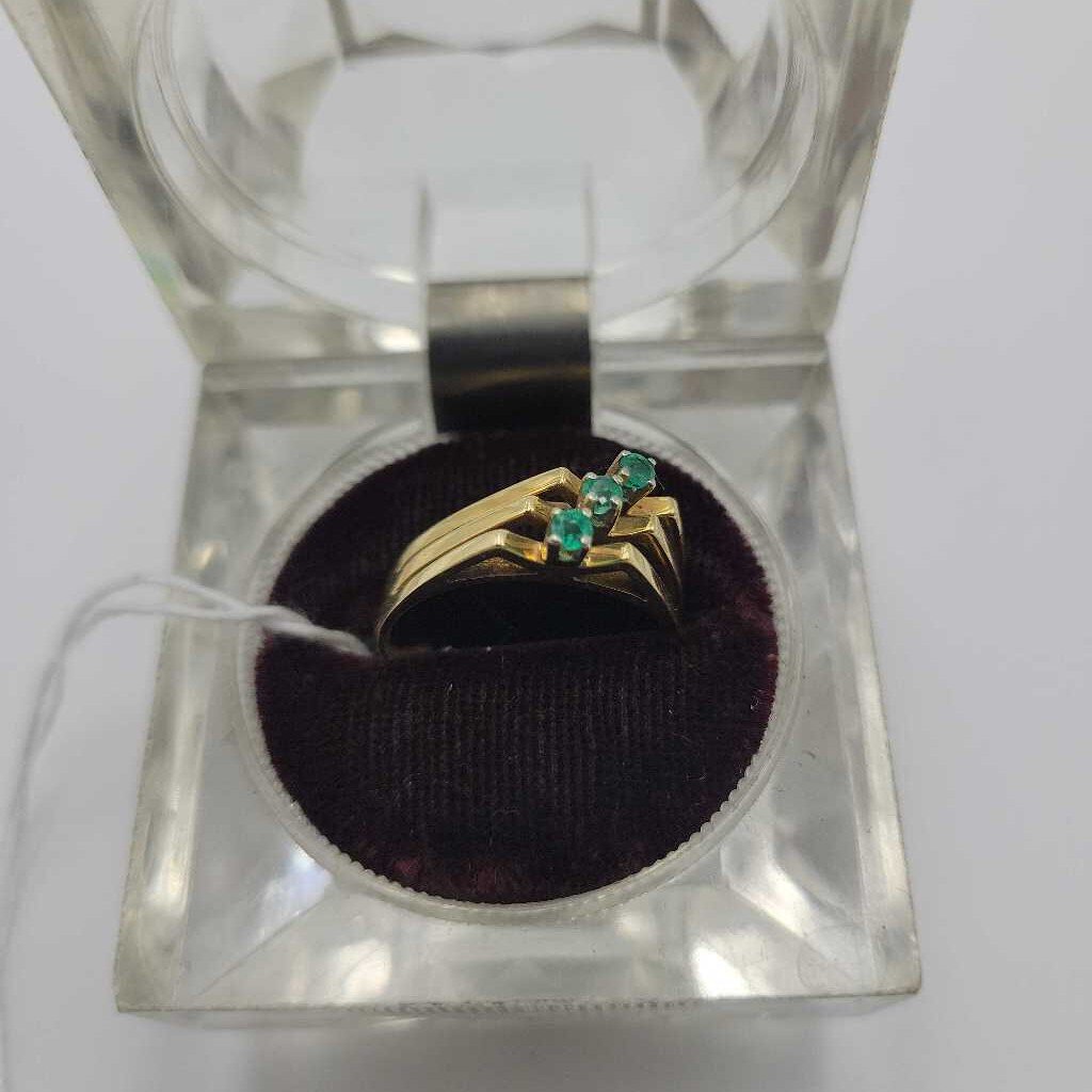 14K gold Ring emeralds, size 8.5 (LIND)