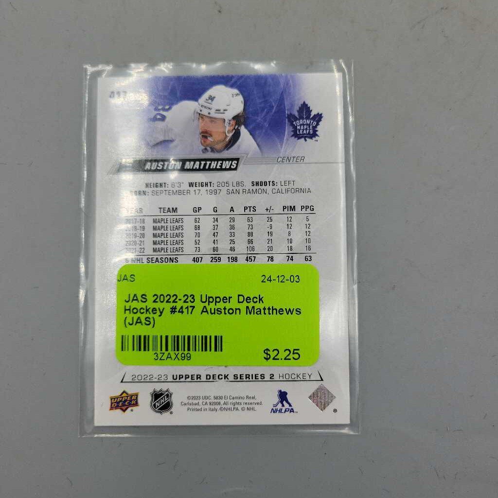 2022-23 Upper Deck Hockey #417 Auston Matthews (JAS)