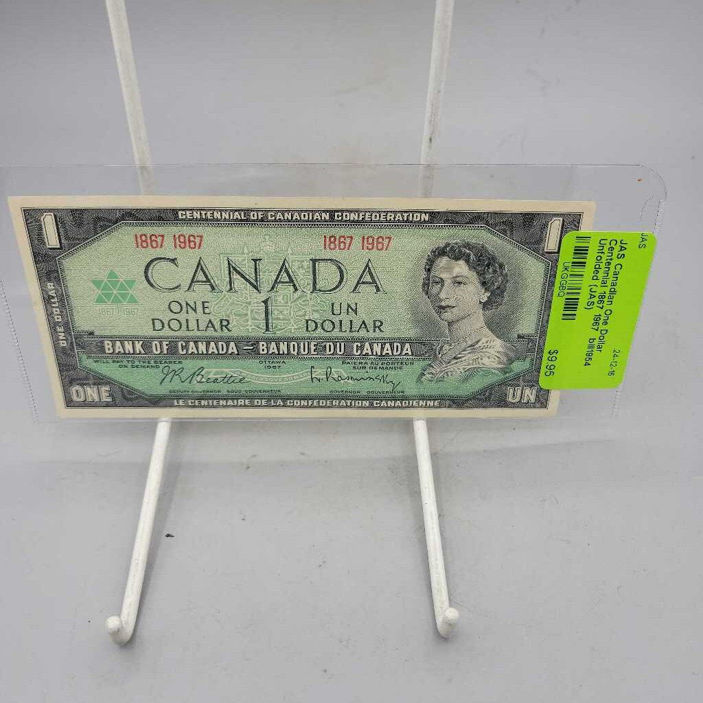 Canadian One Dollar Centennial 1867 1967 bill1954 Unfolded (JAS)