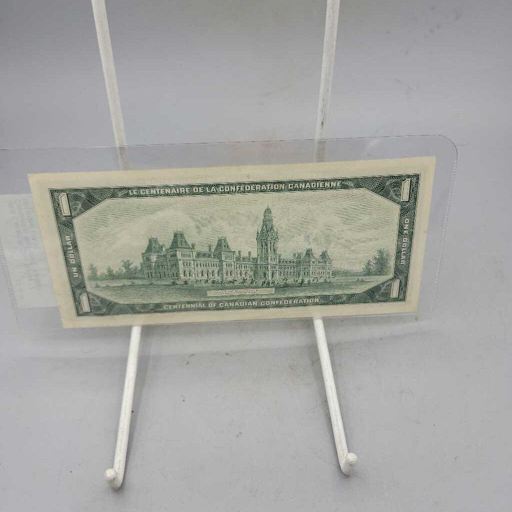 Canadian One Dollar Centennial 1867 1967 bill1954 Unfolded (JAS)