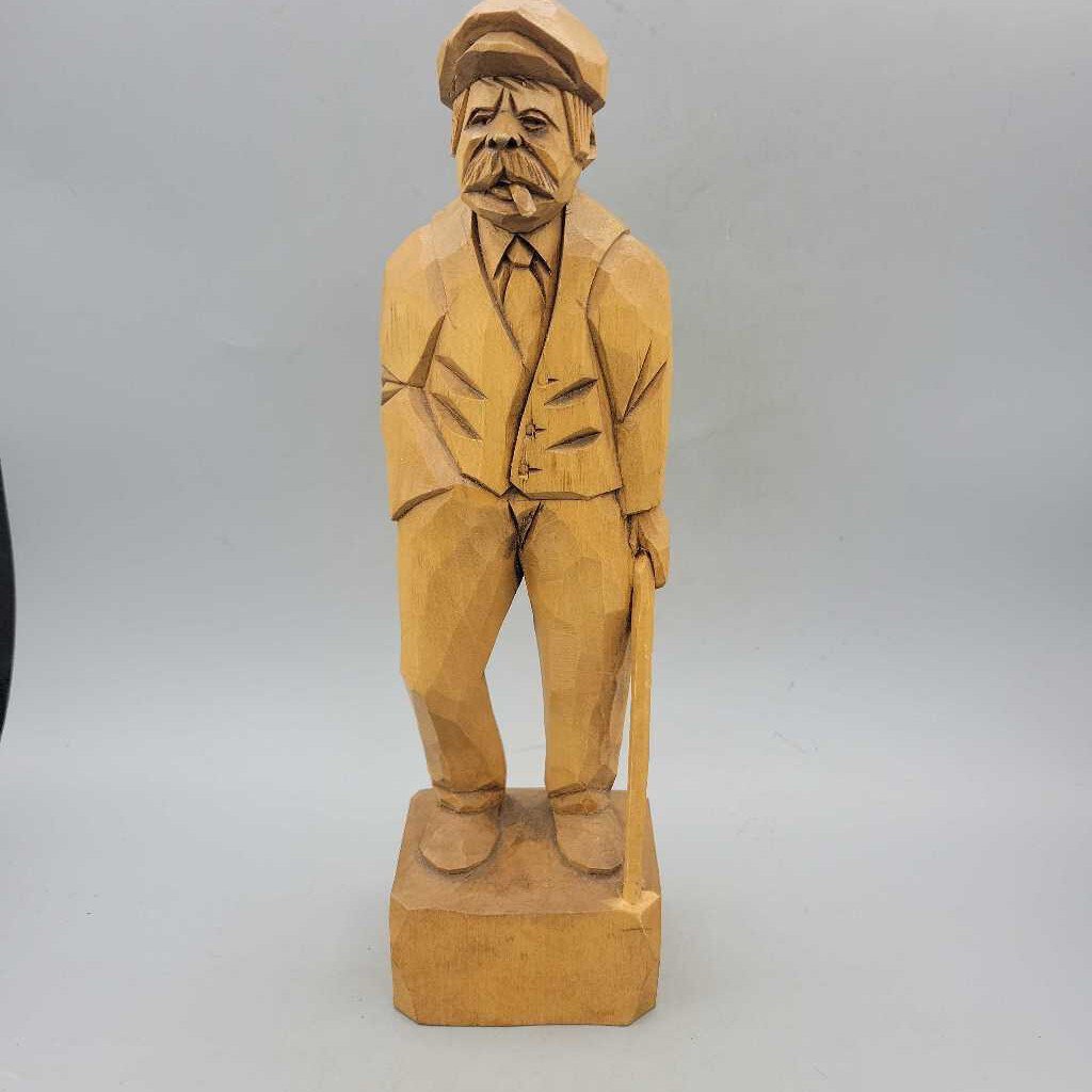 Wooden Man Carving with cane (JAS)