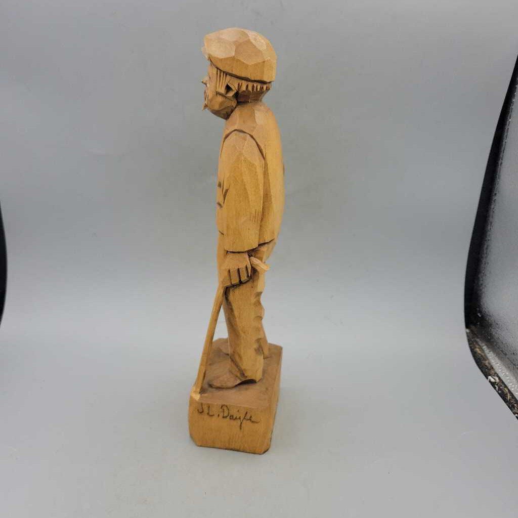 Wooden Man Carving with cane (JAS)