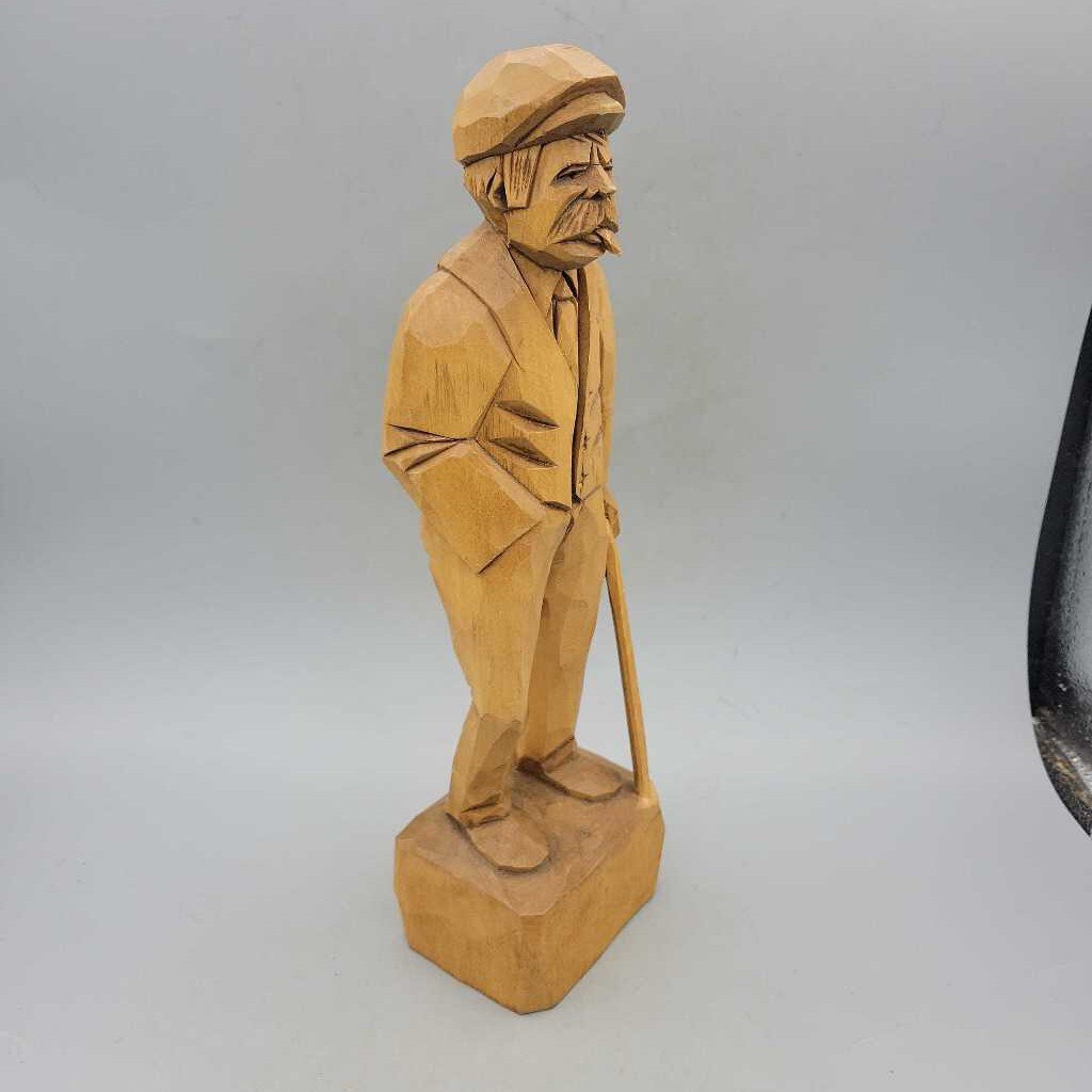 Wooden Man Carving with cane (JAS)