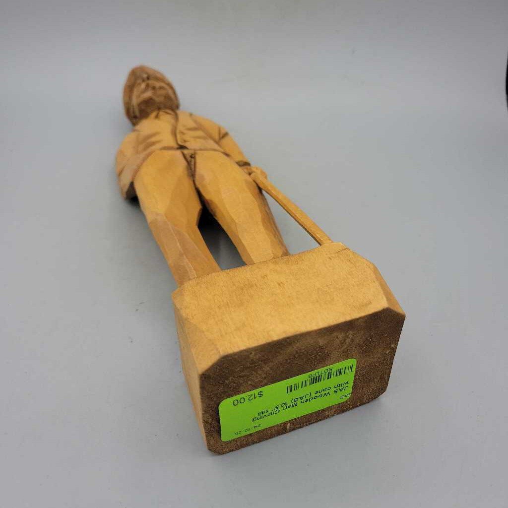 Wooden Man Carving with cane (JAS)