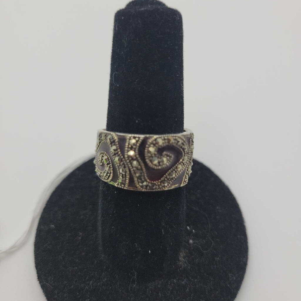 Sterling Enamel & Marcasite Ring - #11369 (VT)