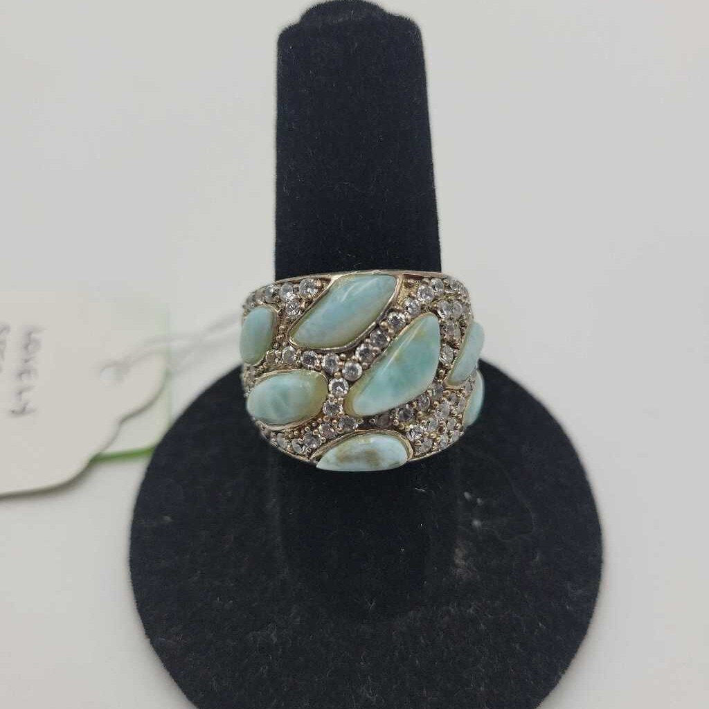 Sterling Larimar & Cubic Zirconia Ring - #11370 (VT)