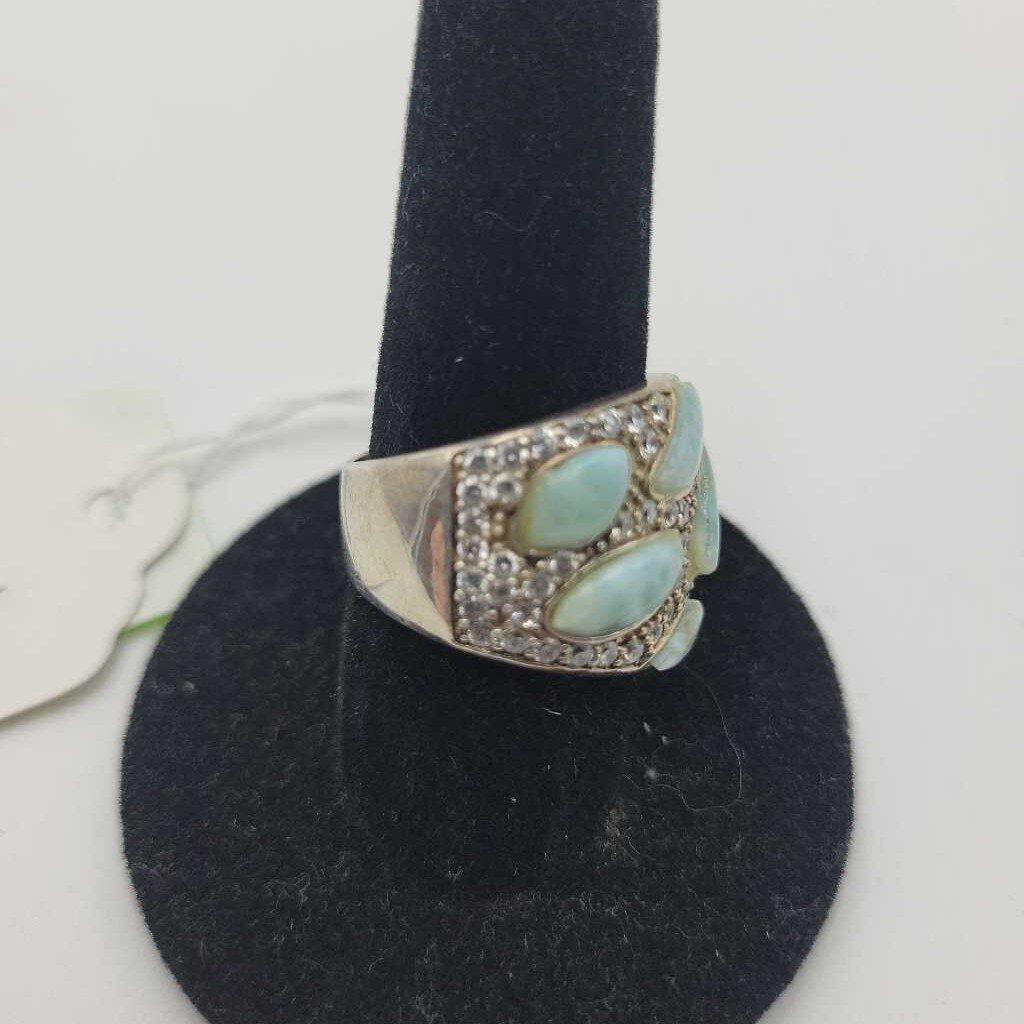 Sterling Larimar & Cubic Zirconia Ring - #11370 (VT)