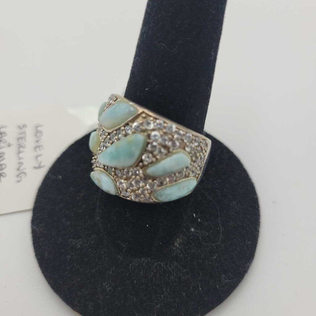 Sterling Larimar & Cubic Zirconia Ring - #11370 (VT)