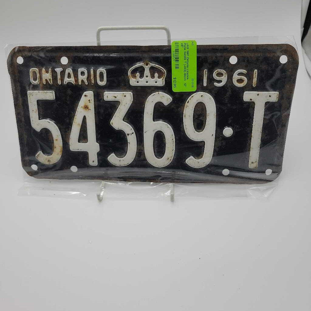 1961 Ontario Licence Plate 54369 T (JAS)