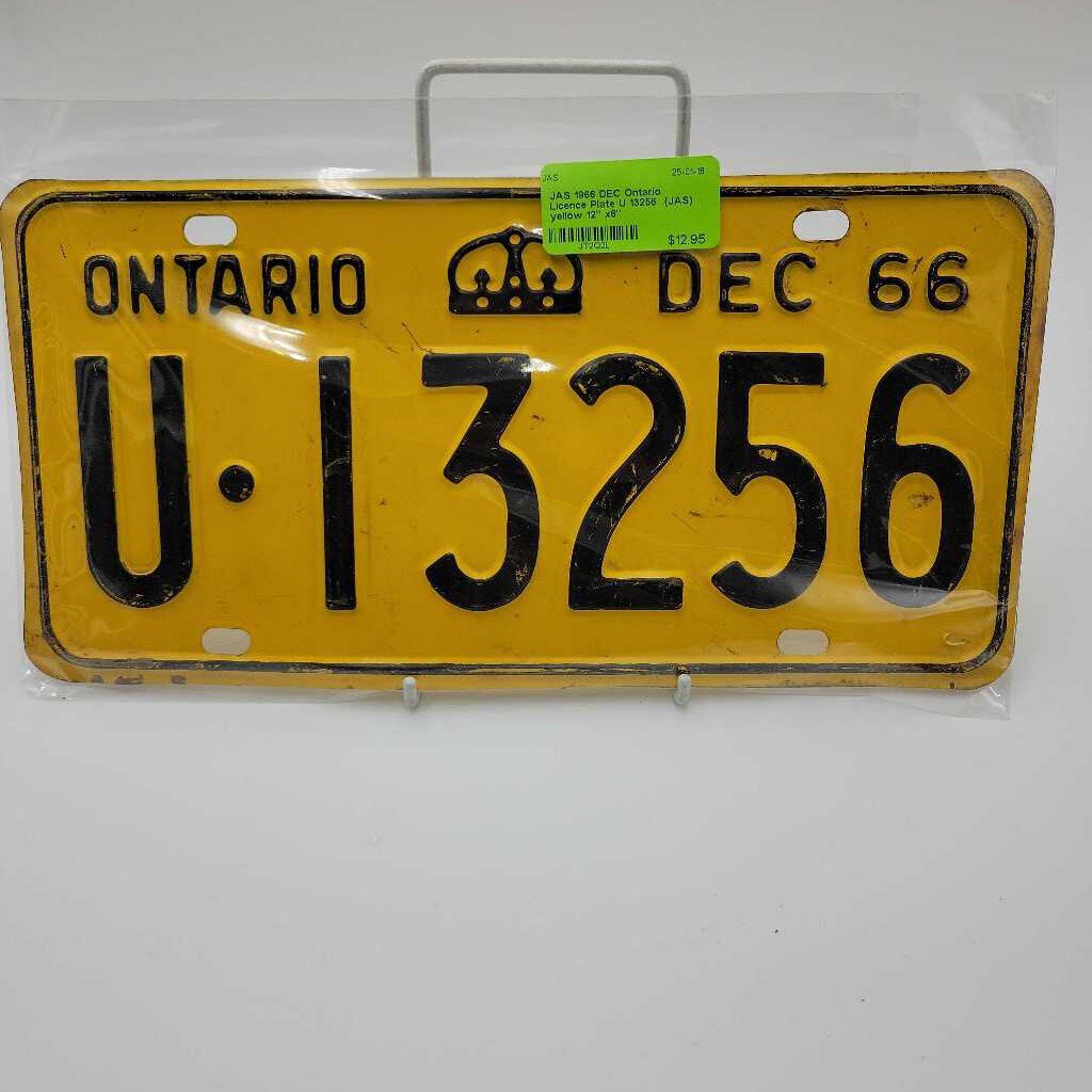 1966 DEC Ontario Licence Plate U 13256 (JAS)