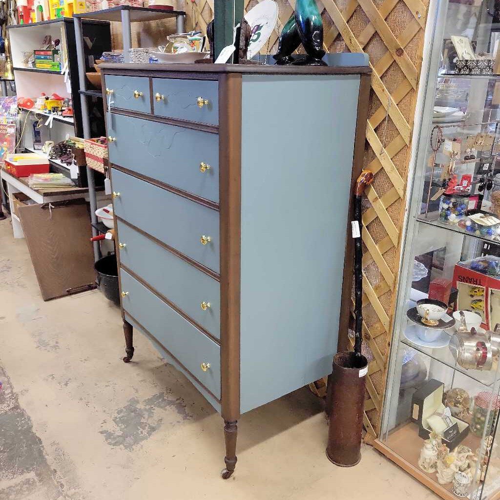 Tall Boy Dresser- Walnut & Blue