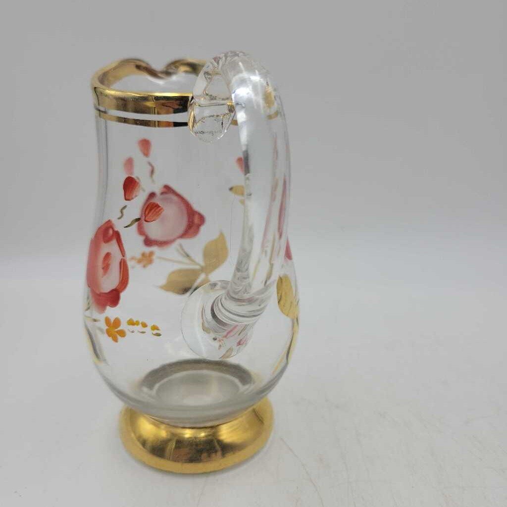 Hand painted Heavy Gold Gilded Glass creamer/mini pitcher (BG)