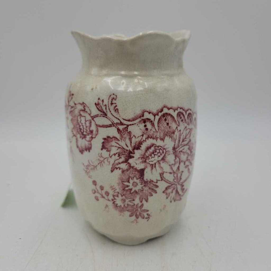 Peony Design Washstand Vase Red Transferware #1496 (MCC)