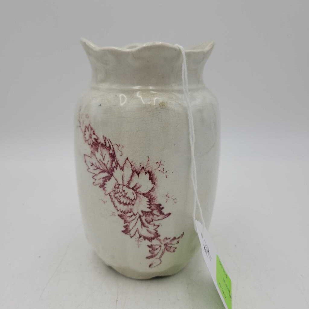 Peony Design Washstand Vase Red Transferware #1496 (MCC)
