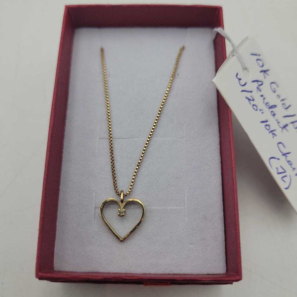 10K Gold/Diamond Heart Pendant w/10K Chain (JL)