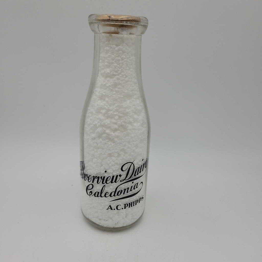 Riverview Dairy Caledonia pint milk bottle Rare 5c back (JEF)